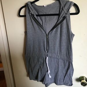 Youth XL/adult XS gray hooded athletic romper